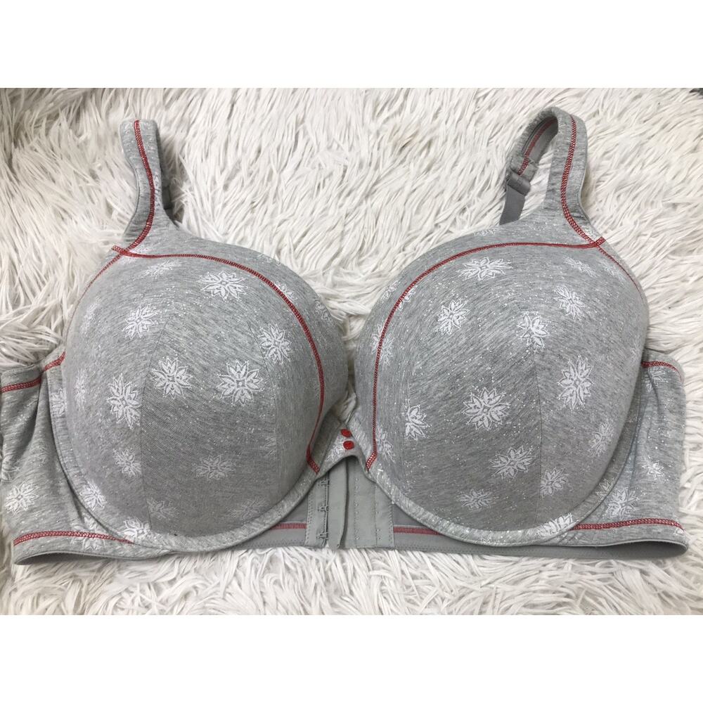 Cacique Lane Bryant Woman's Push-Up Bra Gray Floral Plus Size UNDERWIRE 46DDD